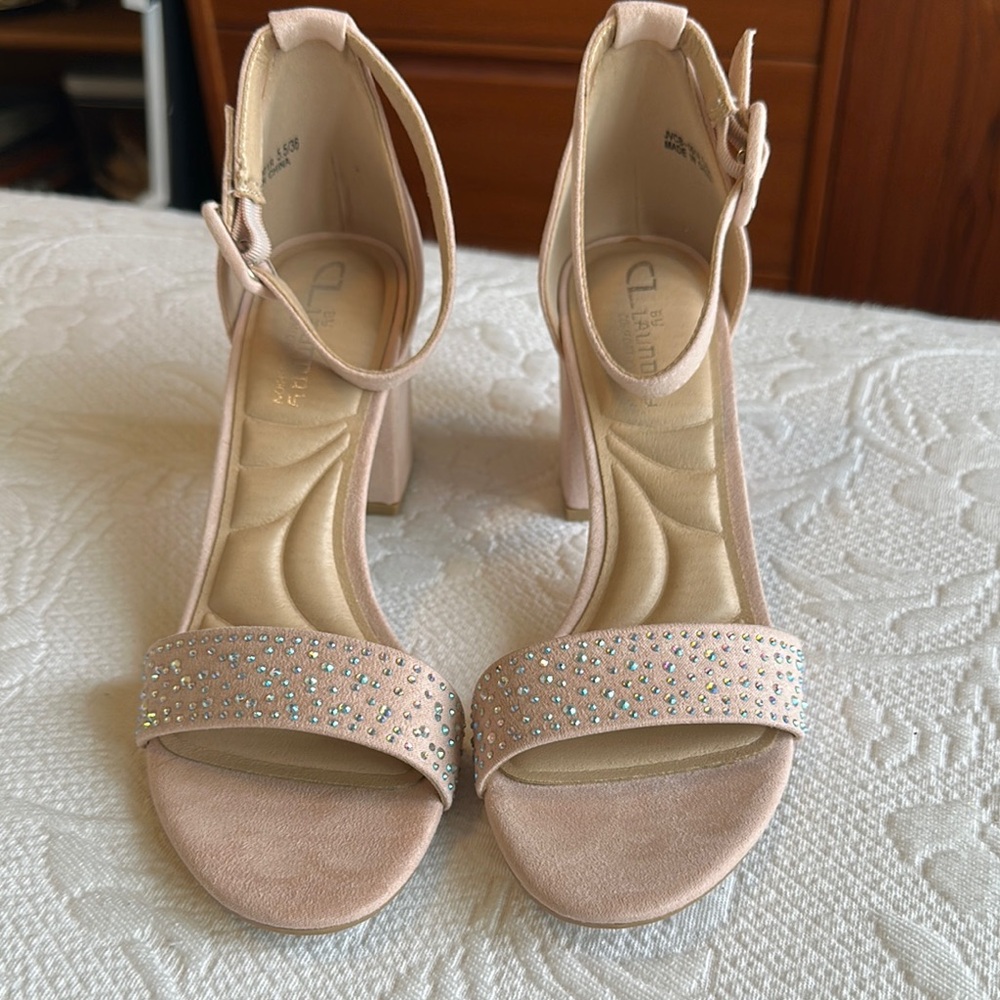 New!  CL by Laundry Blush Pink Sandals with Rhinestone Detailing, Size 5.5